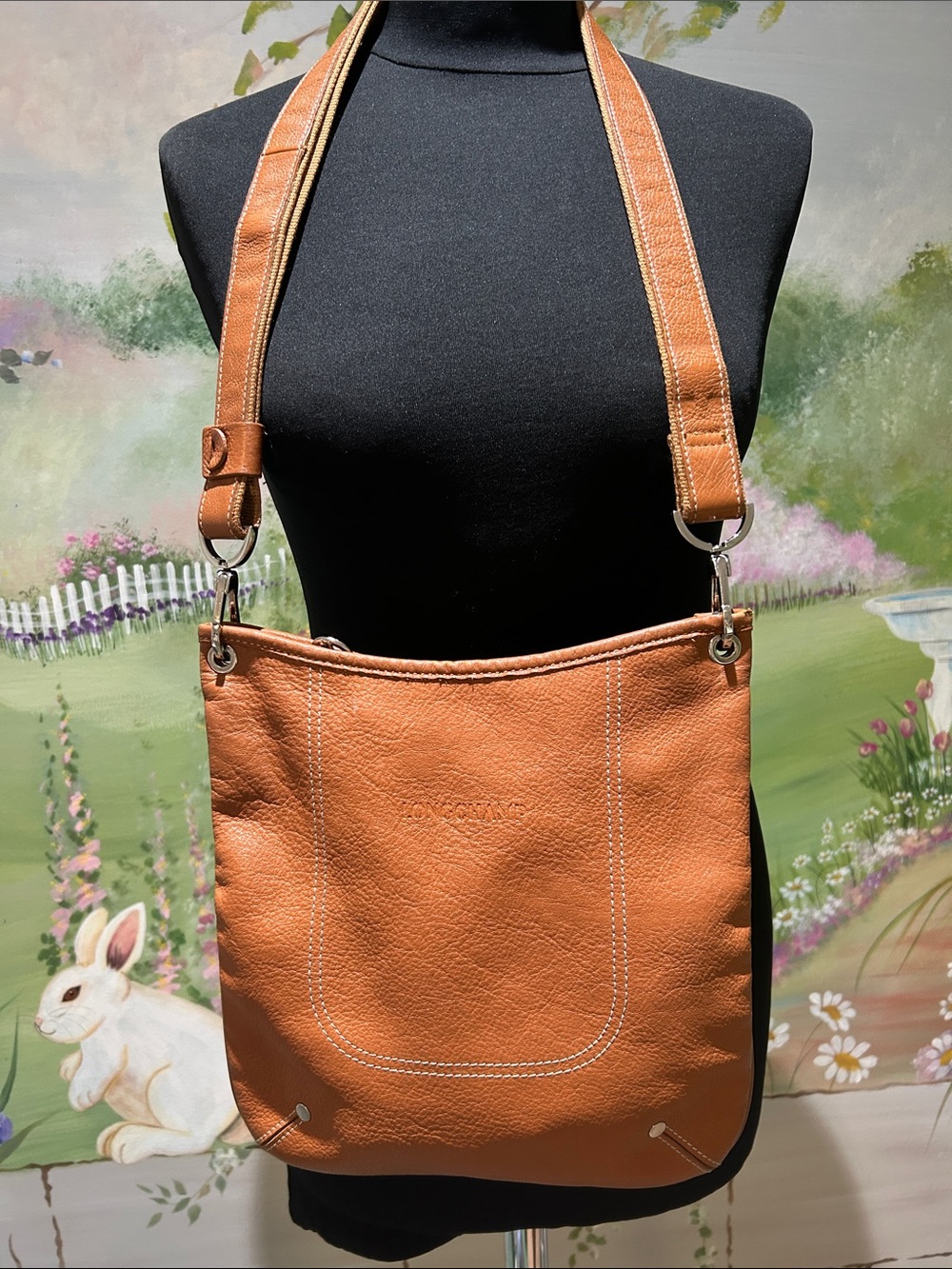 Vintage Longchamp Cavalier Leather Crossbody/Messenger Bag in Cognac